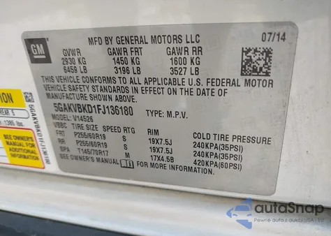 2015 Buick Enclave Leather из США, поврежденный, VIN 5GAKVBKD1FJ136180